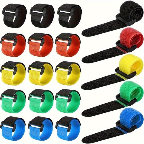 12Pcs Heavy Duty Reusable Cable Ties, Multi-Color Hook and Loop Cord Organizer Straps with Buckle, Adjustable Fastening Tie-Downs for Home Office & Electronics in Kuwait