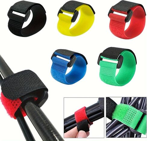 12Pcs Heavy Duty Reusable Cable Ties, Multi-Color Hook and Loop Cord Organizer Straps with Buckle, Adjustable Fastening Tie-Downs for Home Office & Electronics in Kuwait