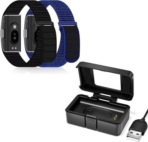 2-Pack Nylon Bands + Charger Compatible for Hume Band, Soft Breathable Adjustable Straps with Secure Charging Case Dock Set in Kuwait