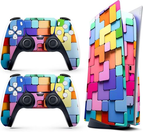 Skin Sticker for Game Console 5 Cover - Puzzle Art, Compatible with Both Disc Edition & Digital Edition (not Slim Ver) - 2 Controller Skins & Console Skin - No Bubble, Full Protection, Removable in Kuwait