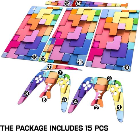 Skin Sticker for Game Console 5 Cover - Puzzle Art, Compatible with Both Disc Edition & Digital Edition (not Slim Ver) - 2 Controller Skins & Console Skin - No Bubble, Full Protection, Removable in Kuwait