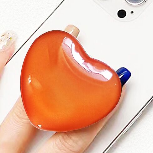 Cute Orange Heart Phone Grip - Large 3D Collapsible Crystal Phone Holder & Stand for Kindle, iPhone 17 16 15 14 13 Pro Max, iPad, Tablet | Phone Charms & Accessories Gift for Women in Kuwait