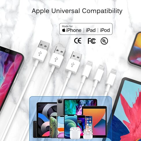 [معتمد من Apple MFi] شاحن iPhone قصير، 3 حزم (8 بوصة) كابل شحن Lightning إلى USB سلك نقل مزامنة البيانات الأصلي السريع لـ iPhone 14/13/12/11/SE/XS MAX/XR/8/7/6/iPad/Airpods - أبيض in Kuwait