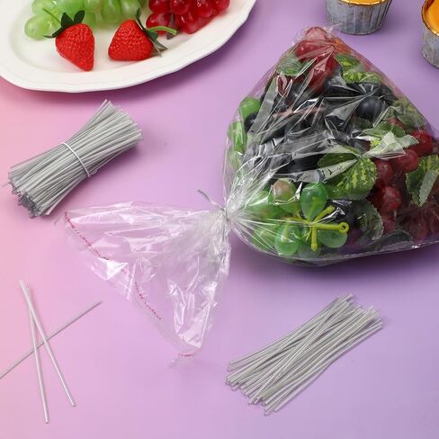 JJUNW 200 Pcs 4-inch Clear Twist Ties, Twist Cable Cord Wire Tie Reusable Fastening, Clear Twist-Ties for Plastic Coffee Bags Gift Wrapping Crafts Plants in Kuwait