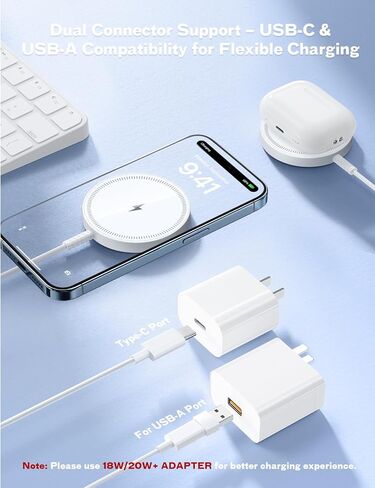 شاحن مغناطيسي لاسلكي Magsafe iPhone: لوحة شحن لسلسلة iPhone 17/16/15/14/13/12 وAirPods Pro 4-2، مغناطيس قوي، منافذ مزدوجة، صديق للحافظة، خفيف الوزن للسفر والمكتب المنزلي in Kuwait