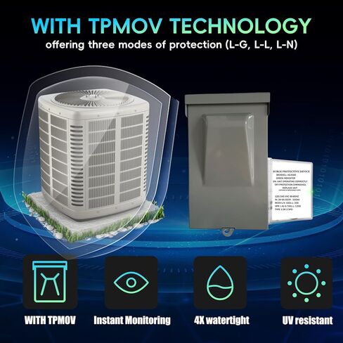 AG3000 HVAC Surge Protector 120/240V، Mini Split Surge Protector مع تقنية TPMOV، جهاز حماية عالمي من HVAC، غلاف مقاوم للماء، مراقبة سهلة، ضمان لمدة 5 سنوات in Kuwait