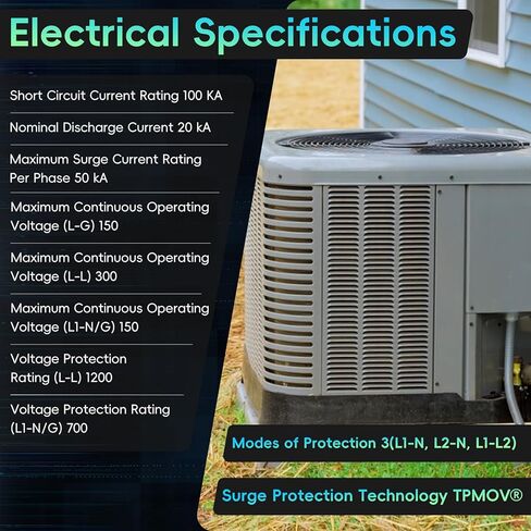 AG3000 HVAC Surge Protector 120/240V، Mini Split Surge Protector مع تقنية TPMOV، جهاز حماية عالمي من HVAC، غلاف مقاوم للماء، مراقبة سهلة، ضمان لمدة 5 سنوات in Kuwait