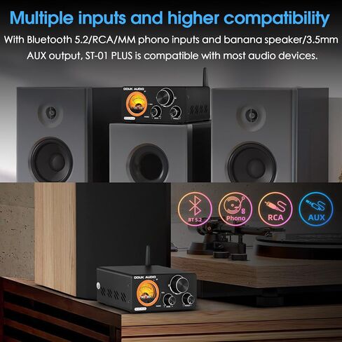 DoukAudio مضخم صوت بلوتوث Phono Amp: TPA3255 مضخم طاقة ستيريو مع VU Meter AUX Out لنظام الصوت المنزلي الدوار من الألومنيوم لسطح المكتب لعشاق الصوت (ST-01 Plus) in Kuwait