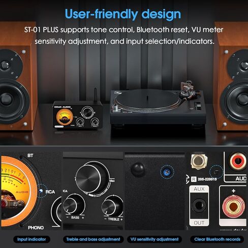 DoukAudio مضخم صوت بلوتوث Phono Amp: TPA3255 مضخم طاقة ستيريو مع VU Meter AUX Out لنظام الصوت المنزلي الدوار من الألومنيوم لسطح المكتب لعشاق الصوت (ST-01 Plus) in Kuwait