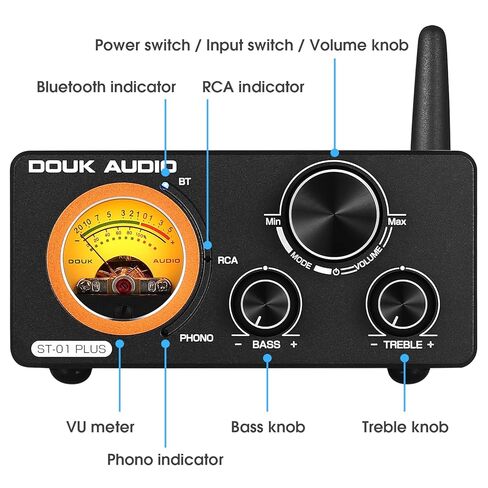 DoukAudio مضخم صوت بلوتوث Phono Amp: TPA3255 مضخم طاقة ستيريو مع VU Meter AUX Out لنظام الصوت المنزلي الدوار من الألومنيوم لسطح المكتب لعشاق الصوت (ST-01 Plus) in Kuwait