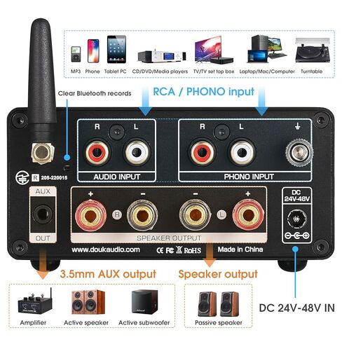 DoukAudio مضخم صوت بلوتوث Phono Amp: TPA3255 مضخم طاقة ستيريو مع VU Meter AUX Out لنظام الصوت المنزلي الدوار من الألومنيوم لسطح المكتب لعشاق الصوت (ST-01 Plus) in Kuwait