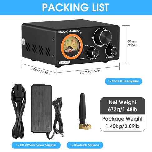 DoukAudio مضخم صوت بلوتوث Phono Amp: TPA3255 مضخم طاقة ستيريو مع VU Meter AUX Out لنظام الصوت المنزلي الدوار من الألومنيوم لسطح المكتب لعشاق الصوت (ST-01 Plus) in Kuwait