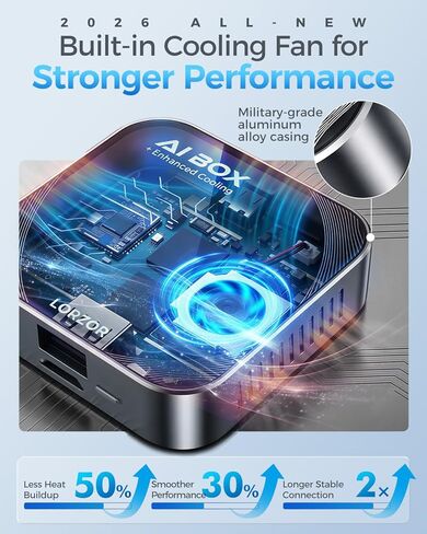 محول CarPlay لاسلكي 3 في 1 مطور لعام 2026، ومروحة تبريد محسّنة، ومشغل فيديو AI Magic Box لأجهزة Apple iPhone وAndroid، ومدمج Net-Flix YouTube Tiktok مع بطاقة WiFi USB TF بسرعة 5.8 جيجا هرتز لسيارة OEM CarPlay in Kuwait