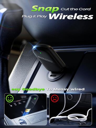 محول CarPlay اللاسلكي لأجهزة Apple - محول Android Auto اللاسلكي، دونجل Wi-Fi Zero-Lag بسرعة 5 جيجا هرتز، اتصال تلقائي مستقر، USB-A & C مطلي بالذهب لجميع سيارات CarPlay السلكية 2016+، توصيل وتشغيل صغير in Kuwait