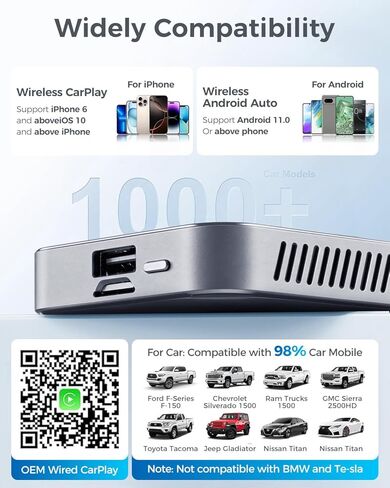 محول CarPlay لاسلكي 3 في 1 مطور لعام 2026، ومروحة تبريد محسّنة، ومشغل فيديو AI Magic Box لأجهزة Apple iPhone وAndroid، ومدمج Net-Flix YouTube Tiktok مع بطاقة WiFi USB TF بسرعة 5.8 جيجا هرتز لسيارة OEM CarPlay in Kuwait