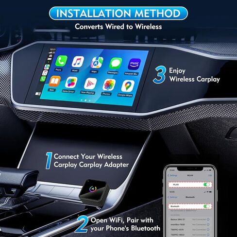 Wireless CarPlay Adapter, 2-in-1 Mini CarPlay & Android Auto Wireless Adapter, Plug & Play, Auto Connect, Car Accessories, Car Play Dongle Compatible with iPhone & Android in Kuwait