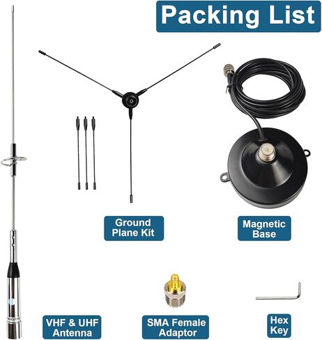 هام راديو GMRS هوائي الهاتف المحمول ثنائي النطاق 2M و 70 سم نطاق عالي الكسب VHF UHF 144 430 ميجا هرتز مع طقم الطائرة الأرضية كابل مغناطيسي 13 قدم وPL259 SMA أنثى لسيارة بيك اب شاحنة RV مركبة لاسلكي تخاطب in Kuwait