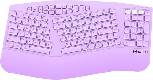 MEETION Ergonomic Keyboard Wireless, Multi-Device Bluetooth Keyboard, Full-Sized Rechargeable Split Computer Keyboards, Wrist Rest for Natural Typing, for Windows/Mac/Laptop/Table/PC, Purple in Kuwait