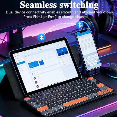 Foldable Keyboard with Backlit, Ultra Light Portable Wireless Keyboard with Adjustable Angle Stand & Leather Case,Compact Travel Bluetooth Keyboard for iPad mini,iPhone, Windows, iOS & Android in Kuwait