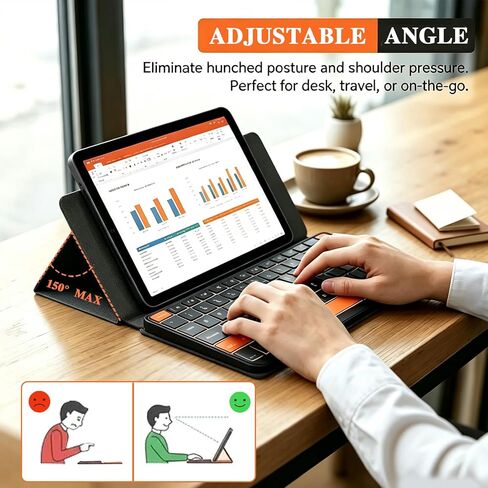 Foldable Keyboard with Backlit, Ultra Light Portable Wireless Keyboard with Adjustable Angle Stand & Leather Case,Compact Travel Bluetooth Keyboard for iPad mini,iPhone, Windows, iOS & Android in Kuwait