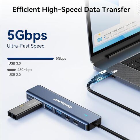 محطة إرساء ANYOYO، محول USB C متعدد المنافذ 6 في 1 مع HDMI 4K، 4 * USB 5 جيجابت في الثانية (3A+1C)، محور USB ألومنيوم 100 وات PD لأجهزة MacBook Pro/Air، وأجهزة الكمبيوتر المحمولة والأجهزة الأخرى (لا يدعم USB-C إخراج الفيديو) in Kuwait