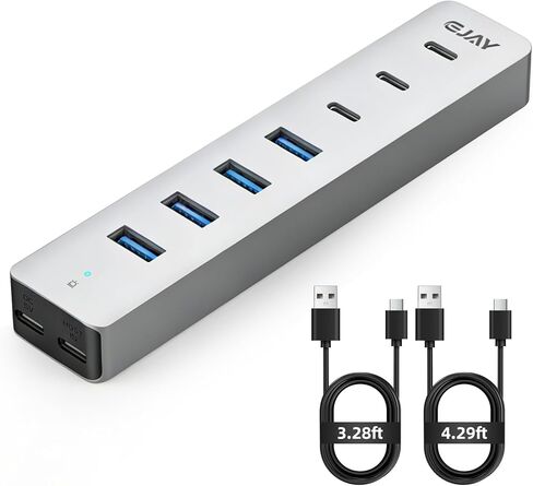 موزع EJAY 7 منافذ USB 3.0 مع 4 USB-A و3 USB-C، مقسم USB من الألومنيوم لأجهزة الكمبيوتر المحمول/سطح المكتب/PS5، محول USB C إلى USB Hub متعدد المنافذ، محور USB 5 جيجابت في الثانية لمحركات الأقراص المحمولة، iMac، XPS، فضي in Kuwait