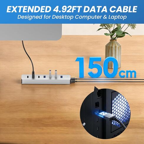 موزع EJAY 7 منافذ USB 3.0 مع 4 USB-A و3 USB-C، مقسم USB من الألومنيوم لأجهزة الكمبيوتر المحمول/سطح المكتب/PS5، محول USB C إلى USB Hub متعدد المنافذ، محور USB 5 جيجابت في الثانية لمحركات الأقراص المحمولة، iMac، XPS، فضي in Kuwait