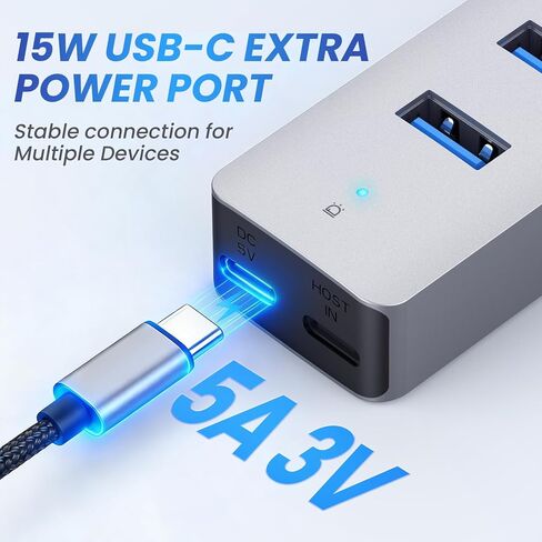 موزع EJAY 7 منافذ USB 3.0 مع 4 USB-A و3 USB-C، مقسم USB من الألومنيوم لأجهزة الكمبيوتر المحمول/سطح المكتب/PS5، محول USB C إلى USB Hub متعدد المنافذ، محور USB 5 جيجابت في الثانية لمحركات الأقراص المحمولة، iMac، XPS، فضي in Kuwait