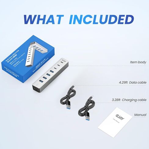 موزع EJAY 7 منافذ USB 3.0 مع 4 USB-A و3 USB-C، مقسم USB من الألومنيوم لأجهزة الكمبيوتر المحمول/سطح المكتب/PS5، محول USB C إلى USB Hub متعدد المنافذ، محور USB 5 جيجابت في الثانية لمحركات الأقراص المحمولة، iMac، XPS، فضي in Kuwait
