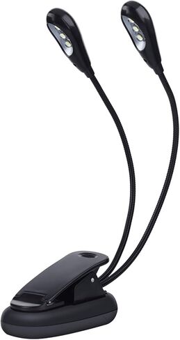 Tissting Double Arm Clip On Light with 6/8 LEDs - Flexible Reading Lamp for Music Stands, Books & Work Areas, USB Battery Powered, Adjustable Gooseneck Design (6 Lights) in Kuwait