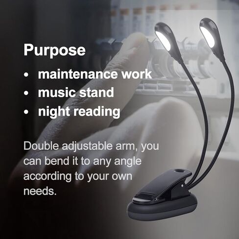 Tissting Double Arm Clip On Light with 6/8 LEDs - Flexible Reading Lamp for Music Stands, Books & Work Areas, USB Battery Powered, Adjustable Gooseneck Design (6 Lights) in Kuwait