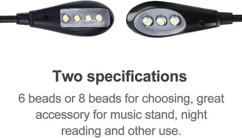 Tissting Double Arm Clip On Light with 6/8 LEDs - Flexible Reading Lamp for Music Stands, Books & Work Areas, USB Battery Powered, Adjustable Gooseneck Design (6 Lights) in Kuwait