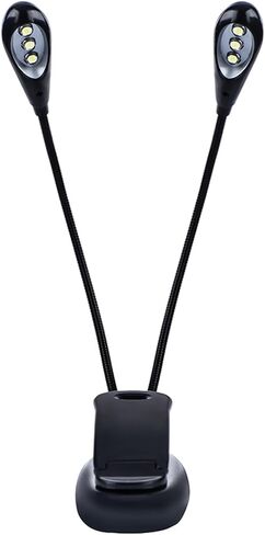 Tissting Double Arm Clip On Light with 6/8 LEDs - Flexible Reading Lamp for Music Stands, Books & Work Areas, USB Battery Powered, Adjustable Gooseneck Design (6 Lights) in Kuwait