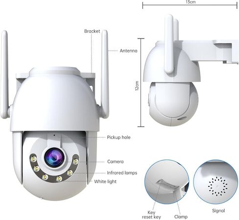 كاميرا أمان WiFi بدقة 3 ميجابكسل، كاميرا أمان PTZ خارجية، كشف الحركة، رؤية ليلية بالألوان الكاملة، بلوتوث، صوت ثنائي الاتجاه، مقاومة للماء IP66، بطاقة TF وتخزين سحابي in Kuwait