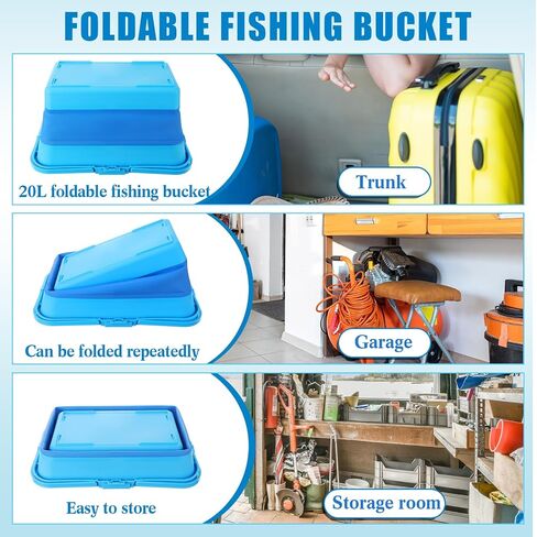 Geetery Live Bait Bucket with Solar Aerator, 20l Foldable Fishing Bucket, Portable Quiet Oxygen Pump, Collapsible Minnow Tank for Outdoor Fishing in Kuwait