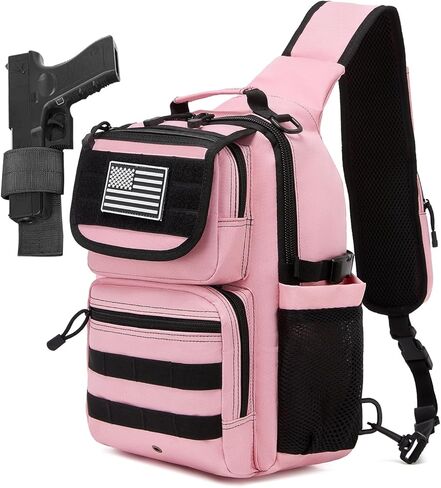 Tactical Sling Crossbody Bag Holster Shoulder Backpack 15L Water Bottle Holder Radio Pouch 6 Elastic Slots for Men Women Hiking Hunting Shooting in Kuwait