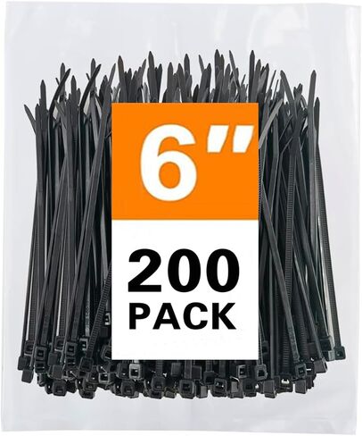 Zip Ties 200 Pack 6 Inch Black Multi-Purpose Self Locking Nylon Cable Ties Cord Management Heavy Duty for Indoor, Outdoor, Home, Garden (6"/200pk -Black) in Kuwait
