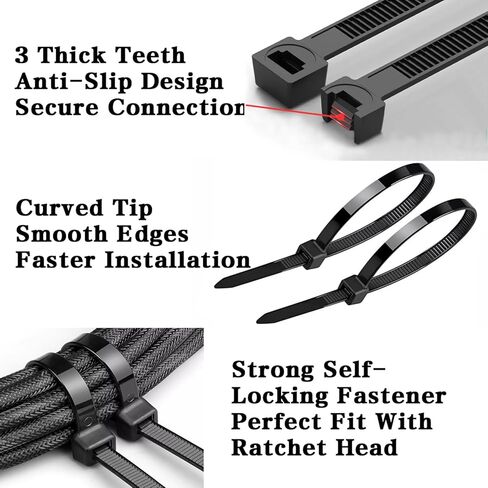 Zip Ties 200 Pack 6 Inch Black Multi-Purpose Self Locking Nylon Cable Ties Cord Management Heavy Duty for Indoor, Outdoor, Home, Garden (6"/200pk -Black) in Kuwait