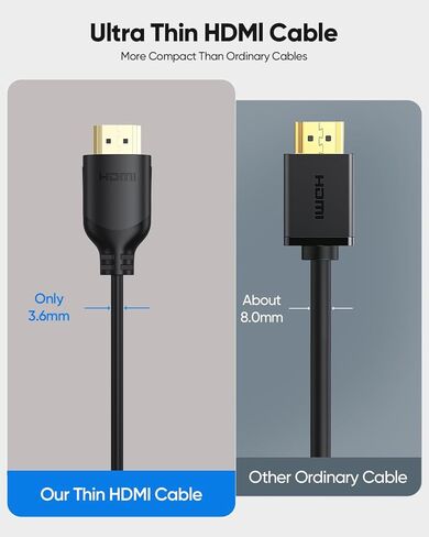 كابل HDMI رفيع بطول 6 أقدام، حزمة من قطعتين، كابل HDMI فائق النحافة مرن 4K@60 هرتز، سلك HDMI عالي السرعة يدعم HDR، ARC، 18 جيجابت في الثانية، 2K@144 هرتز، 1080 بكسل متوافق مع PS4/PS5، HDTV، الشاشة، الكمبيوتر المحمول، مشغل بلو راي in Kuwait