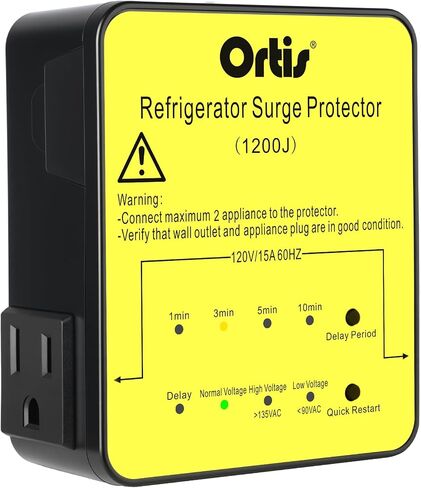 Refrigerator Surge Protector 2-Outlet 1200J, Ortis Voltage Protector for Refrigerator with Delay Start, Quick Restart & LED Indicator, Side Plug, Fridge Guard for Large Fridge 27+ Cu.Ft, Black in Saudi Arabia