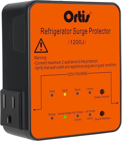 Refrigerator Surge Protector 2-Outlet 1200J, Ortis Voltage Protector for Refrigerator with Delay Start, Quick Restart & LED Indicator, Side Plug, Fridge Guard for Large Fridge 27+ Cu.Ft, Black in Saudi Arabia