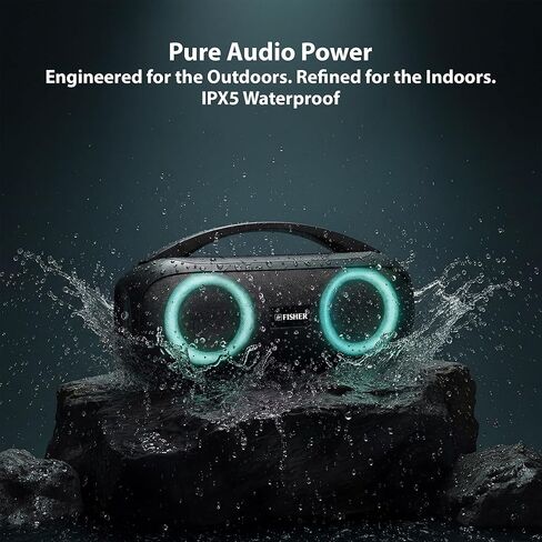 مكبرات صوت بلوتوث محمولة من فيشر، مكبر صوت مقاوم للماء IPX5، مكبر صوت بلوتوث عالي الدقة بقدرة 60 وات مع أضواء RGB، TWS، راديو FM، AUX، إلكتروني لاسلكي، يستخدم في أي مكان in Kuwait
