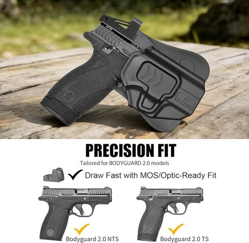 GUN & FLOWER OWB Holster for Smith & Wesson Bodyguard 2.0, Outside Waistband Holster with Level II Retention, 360° Adjustable Silicone Paddle, RDS Ready in Kuwait
