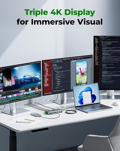 قاعدة توصيل للكمبيوتر المحمول RayCue CyberAxon D5 13 في 1 - محطة إرساء USB C مع شاشة لمس 2.4 بوصة، 3X HDMI (4K@60 هرتز)، 100 وات PD، 10 جيجابت في الثانية USB-C، إيثرنت، لأجهزة Mac/Windows/iPad in Kuwait