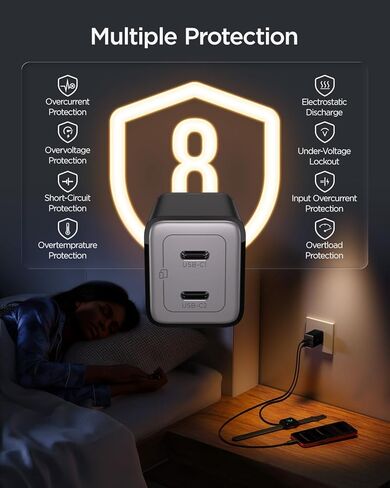wegear 45W Dual USB-C GaN Fast Charger, Foldable Compact Wall Charger with PD PPS QC4.0 for Galaxy S25/S24, iPhone 17/16/15, iPad, MacBook, Steam Deck (Black) in Kuwait