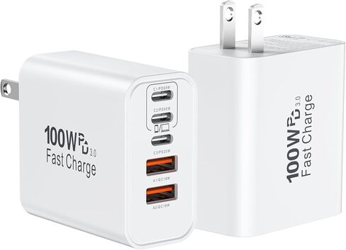 كتلة شاحن USB C فائقة السرعة، قابس شاحن حائط USBC 100 وات، 2 حزمة 5 منافذ 65 وات من النوع C محول طاقة متعدد المنافذ لسلسلة iPhone 17/16/15/14/13/12، وGalaxy S26/S25 Ultra، وiPad، وMac Book in Kuwait