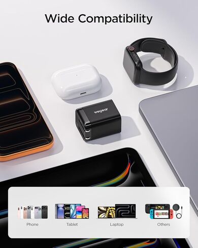 wegear 45W Dual USB-C GaN Fast Charger, Foldable Compact Wall Charger with PD PPS QC4.0 for Galaxy S25/S24, iPhone 17/16/15, iPad, MacBook, Steam Deck (Black) in Kuwait