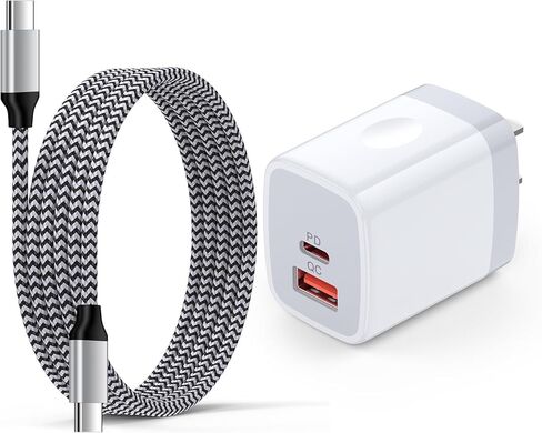شاحن USB C بقدرة 20 وات شحن سريع لهاتف Samsung Galaxy S26/S26+/26 Ultra/S25 Ultra/S25/A17، محول طاقة شاحن جداري بمنفذ مزدوج PD+QC مع سلك 6FT من النوع C لـ Google Pixel 10 Pro Fold/10 Pro/9a in Kuwait
