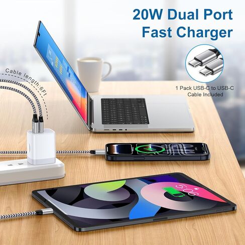 شاحن USB C بقدرة 20 وات شحن سريع لهاتف Samsung Galaxy S26/S26+/26 Ultra/S25 Ultra/S25/A17، محول طاقة شاحن جداري بمنفذ مزدوج PD+QC مع سلك 6FT من النوع C لـ Google Pixel 10 Pro Fold/10 Pro/9a in Kuwait