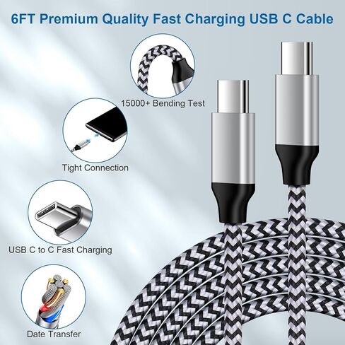 شاحن USB C بقدرة 20 وات شحن سريع لهاتف Samsung Galaxy S26/S26+/26 Ultra/S25 Ultra/S25/A17، محول طاقة شاحن جداري بمنفذ مزدوج PD+QC مع سلك 6FT من النوع C لـ Google Pixel 10 Pro Fold/10 Pro/9a in Kuwait